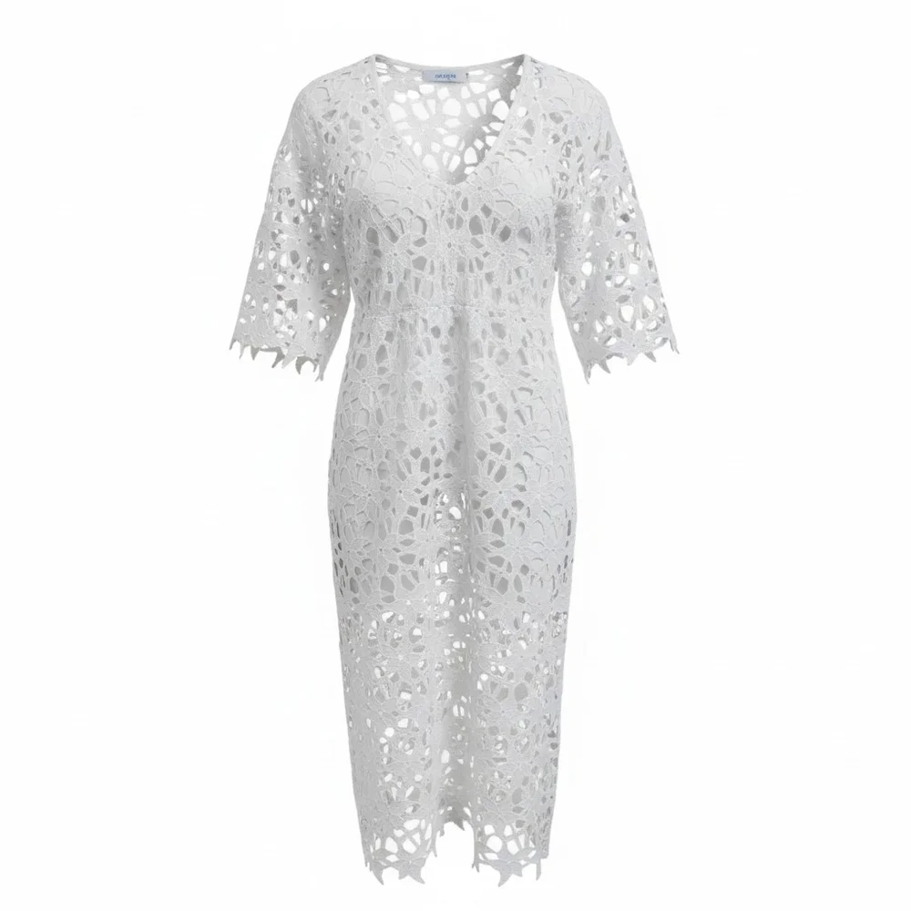 Chic White Crochet Beach Cover-Up - Picture 4 of 7